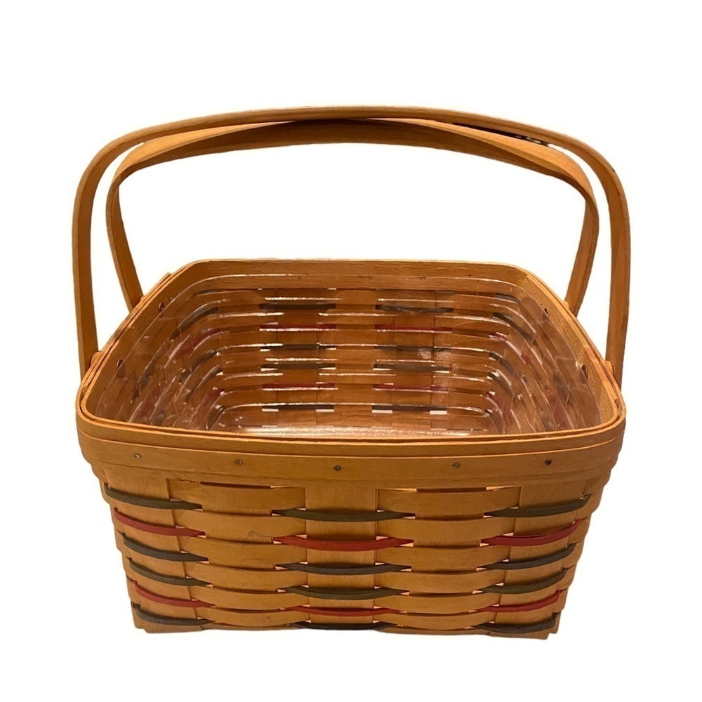 Longaberger Vintage Large Market Basket Combo with Green & Red Weave with Liner